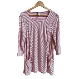 Chicos Red Asymmetrical Stripe 3/4 Sleeve Pockets Tunic Womens Size 12 Top